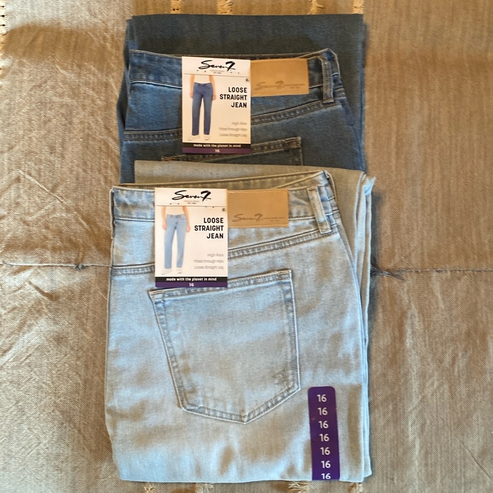 2 pair nwt Seven7 High Rise Blue Jeans 16 Straight leg